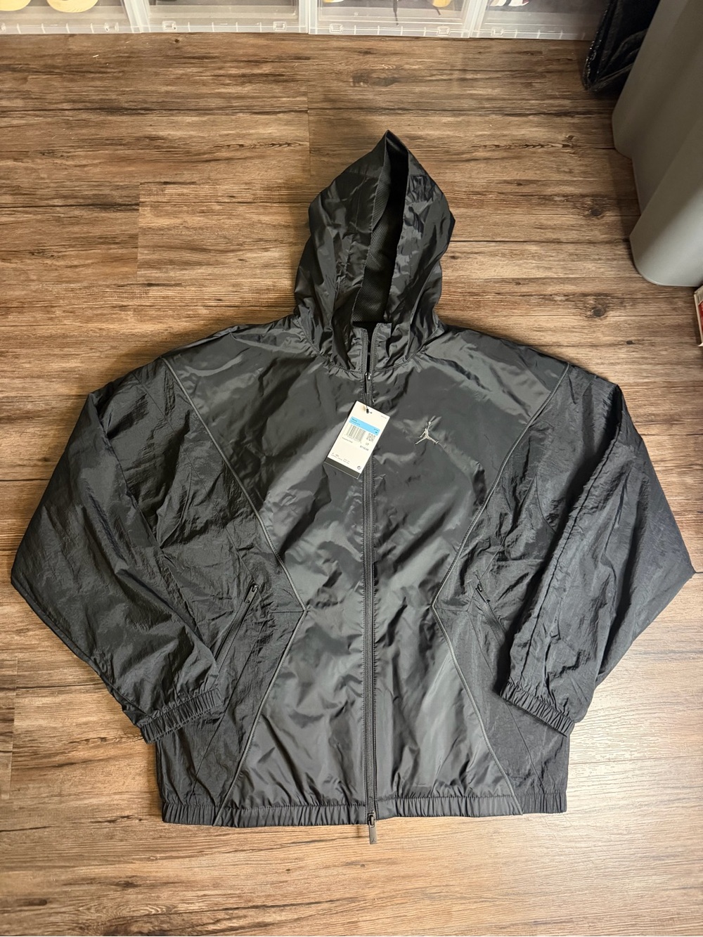 Jordan Black Hooded Full Zip Windbreaker Jacket $110 NWT Men’s Sz M